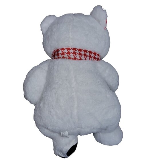 Polar Bear 17 inch Plush Teddy White Red Gingham Bow Ears Stuffed Animal Toy - Picture 2 of 4